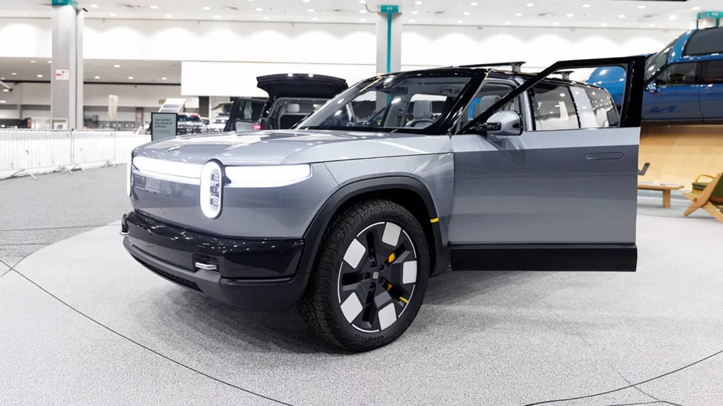 The Rivian R2 on display during the 2025 Los Angeles Auto Show