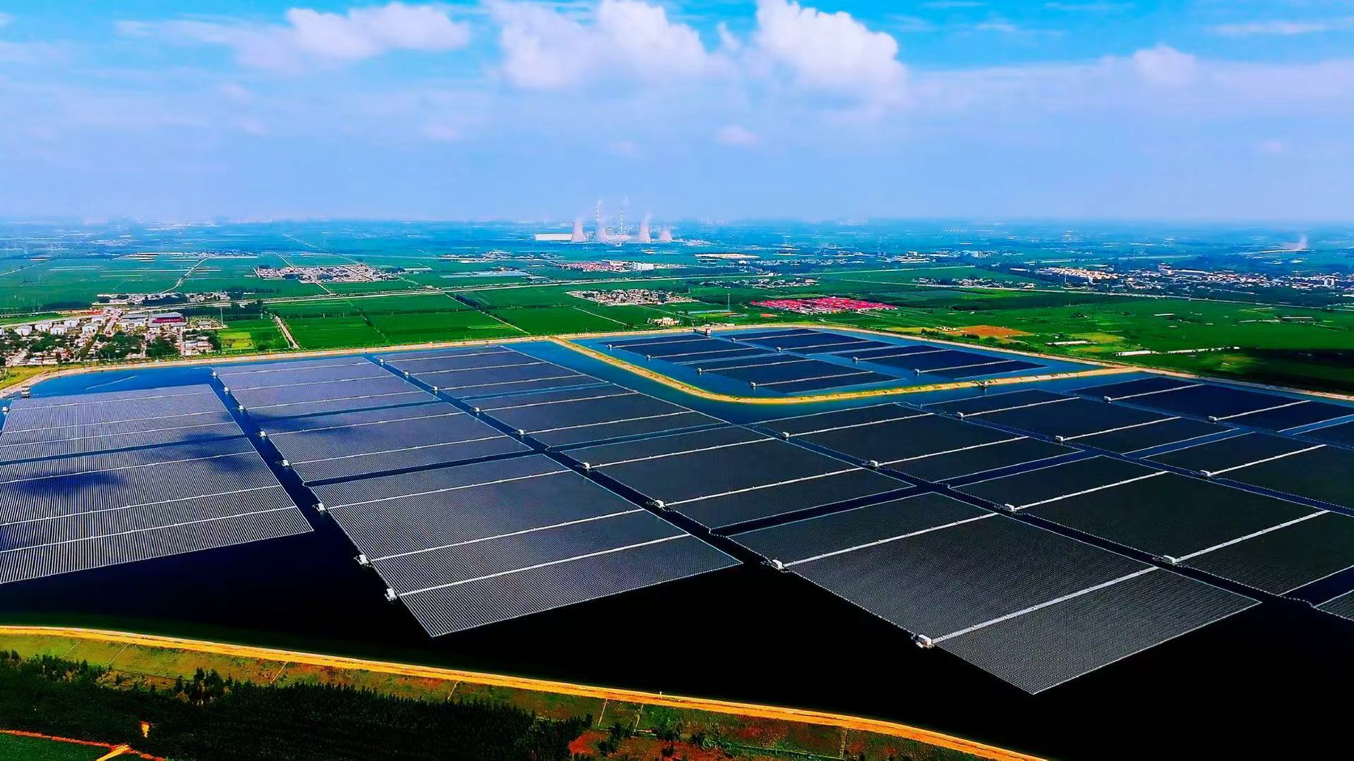 Waterborne solar power plant in China producing sustainable and water-saving energy.