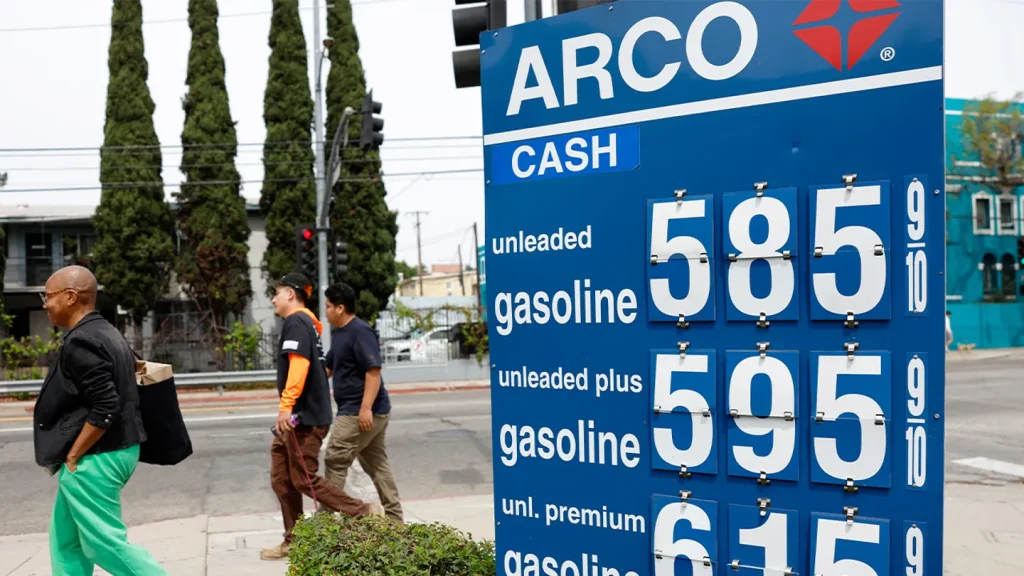 Gasoline prices displayed at Arco station in Los Angeles amid rising fuel costs
