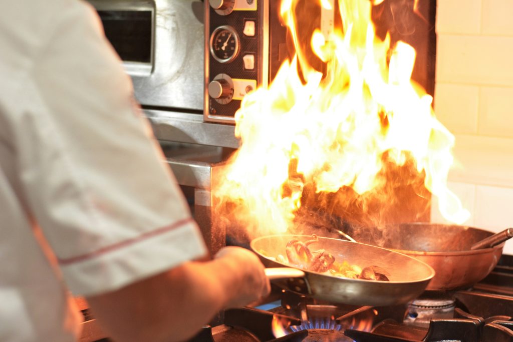 grease fire safety kitchen fire in pan